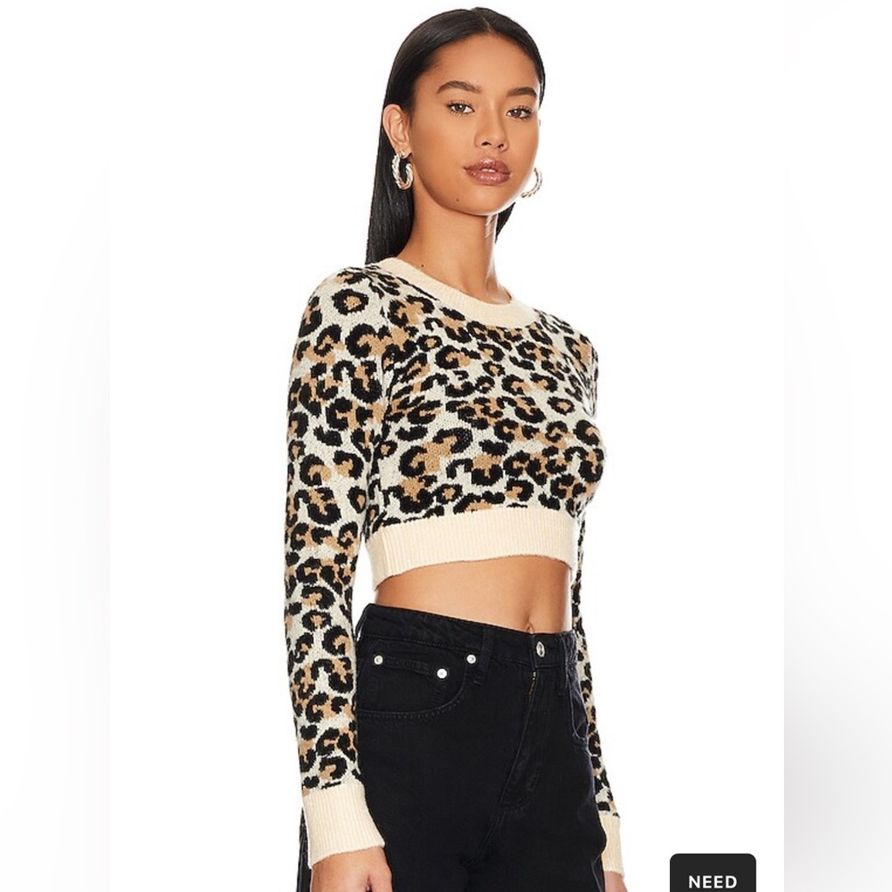 NWT LPA crop sweater animal leopard s black tan revolve